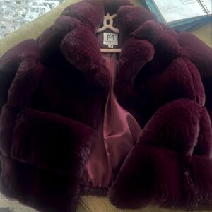 Milly minis girls dark plum faux fur jacket size 7/8.